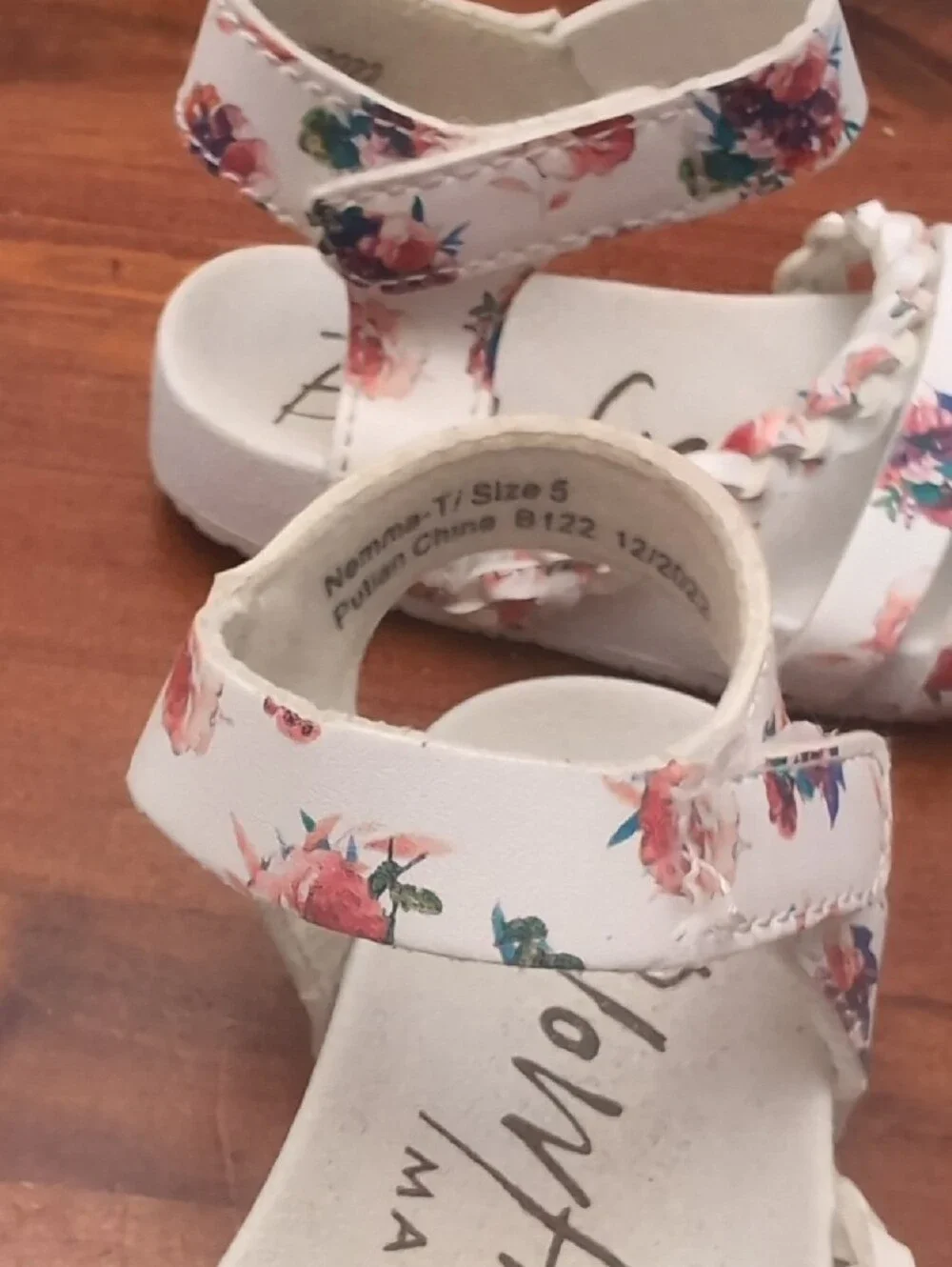 Blowfish Toddler White Sandals with Pink & Blue Floral Print